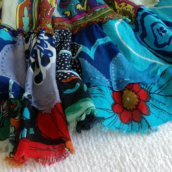 Short Rag Skirt Boho Festive Flowy Gypsy Stretch L - Picture 3 of 7